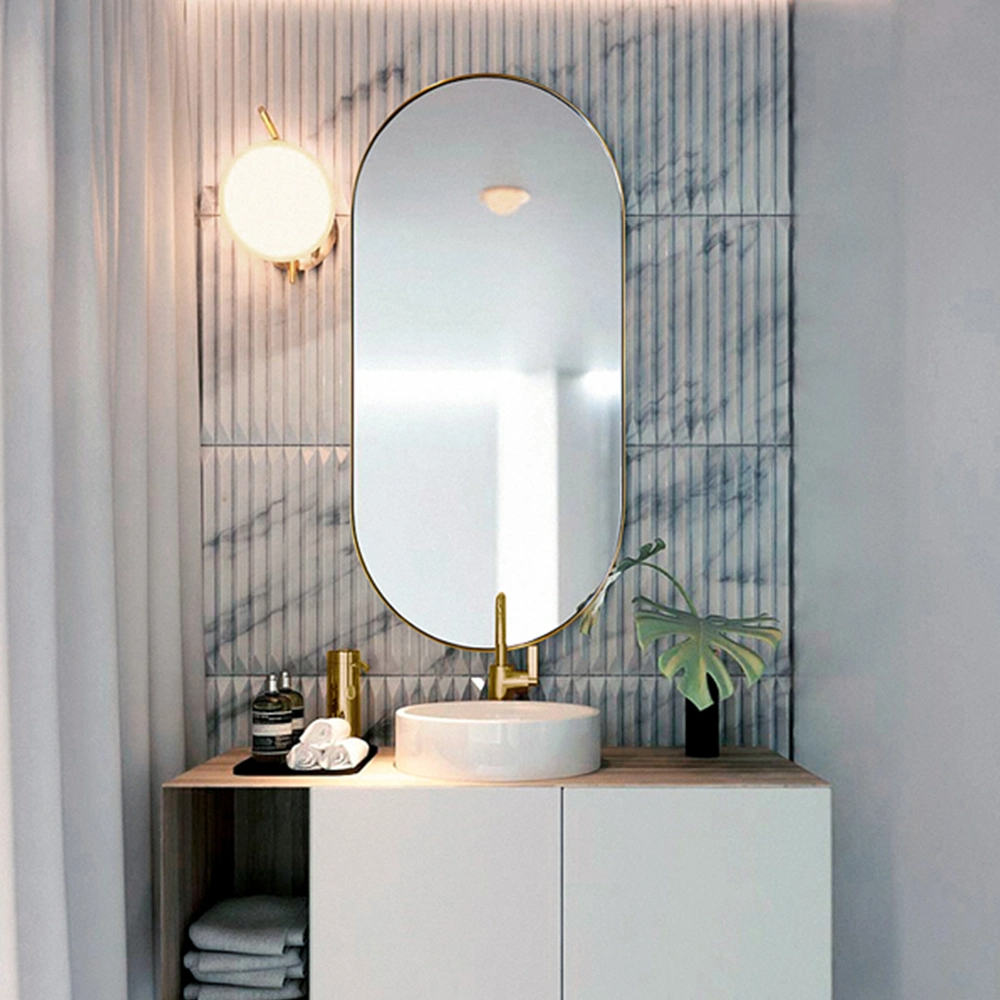 Miroir en verre de salle de bains à mur complet en chrome argenté moderne ovale de haute qualité