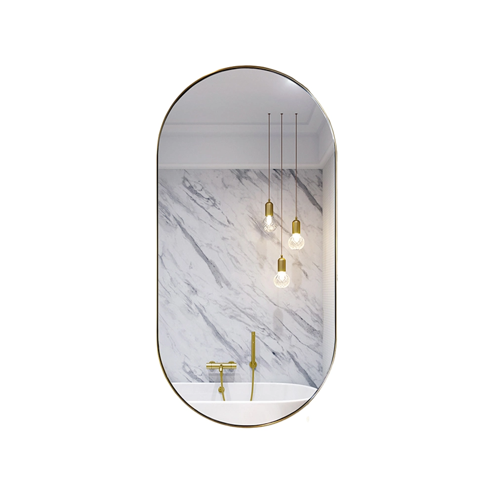 Nouveau miroir de vanité de salle de bain antique en bronze argenté à montage mural ovale