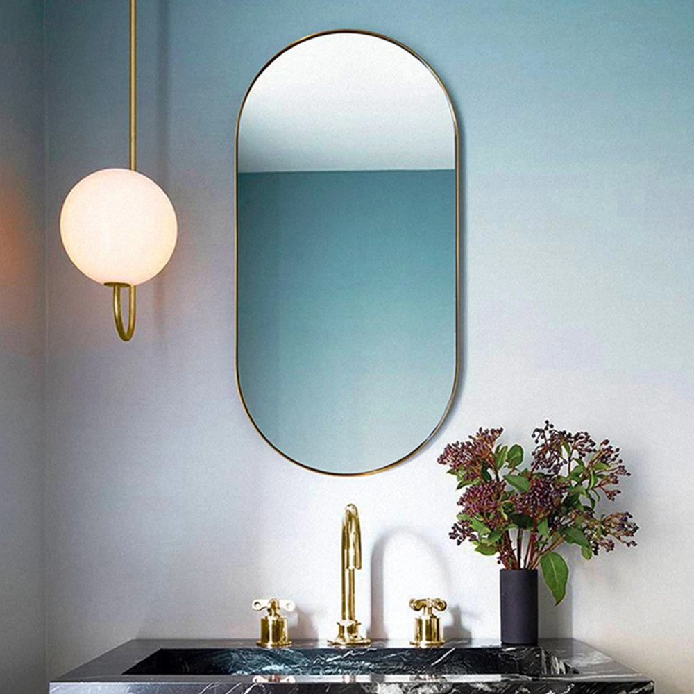 Nouveau miroir de vanité de salle de bain antique en bronze argenté à montage mural ovale