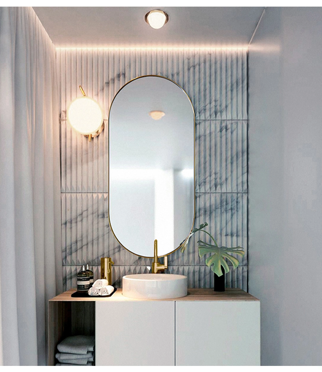 Nouveau miroir de vanité de salle de bain antique en bronze argenté à montage mural ovale