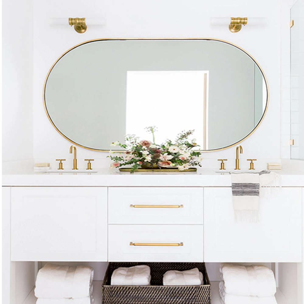 Nouveau miroir de vanité de salle de bain antique en bronze argenté à montage mural ovale