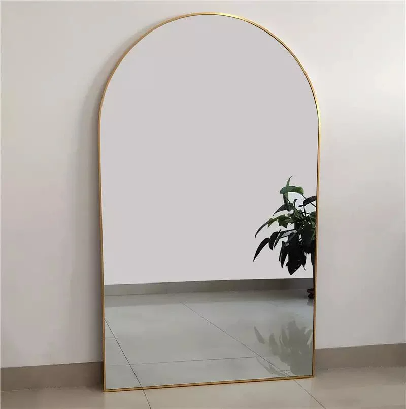Personnalisé en gros grand grand arc en métal encadré or pleine longueur corps long dressing debout miroir mural au sol