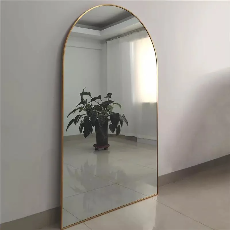 Personnalisé en gros grand grand arc en métal encadré or pleine longueur corps long dressing debout miroir mural au sol