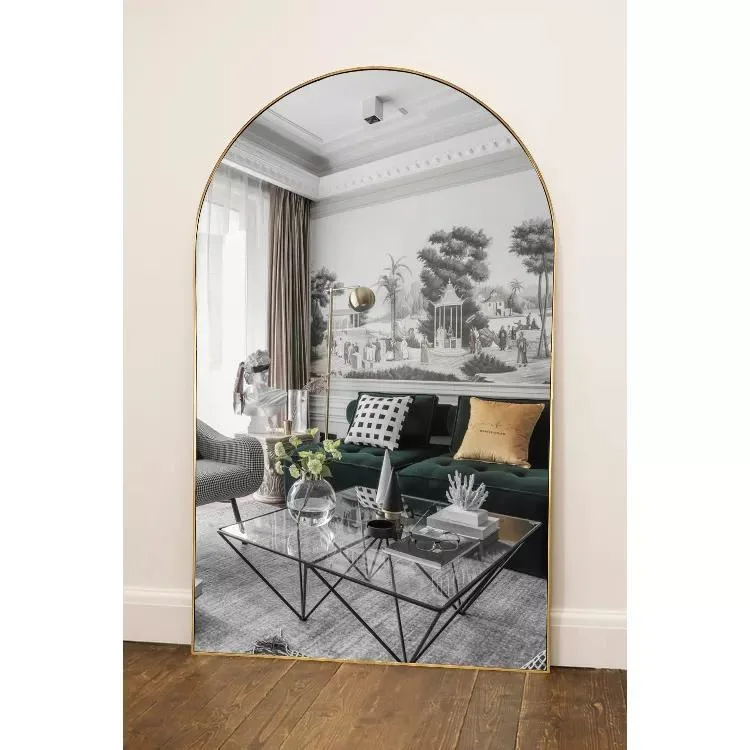Personnalisé en gros grand grand arc en métal encadré or pleine longueur corps long dressing debout miroir mural au sol