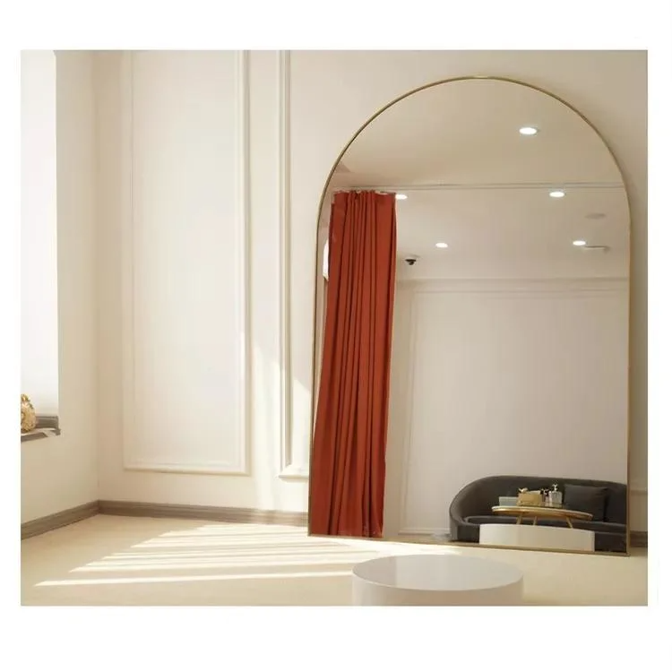 Personnalisé en gros grand grand arc en métal encadré or pleine longueur corps long dressing debout miroir mural au sol