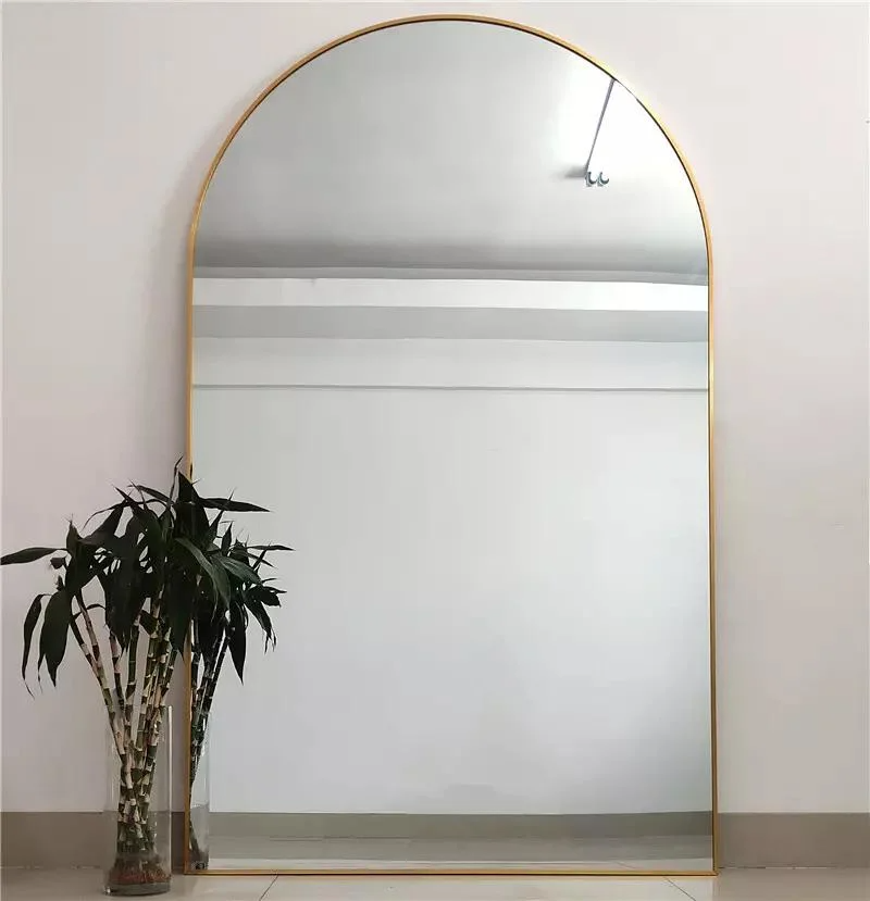 Personnalisé en gros grand grand arc en métal encadré or pleine longueur corps long dressing debout miroir mural au sol