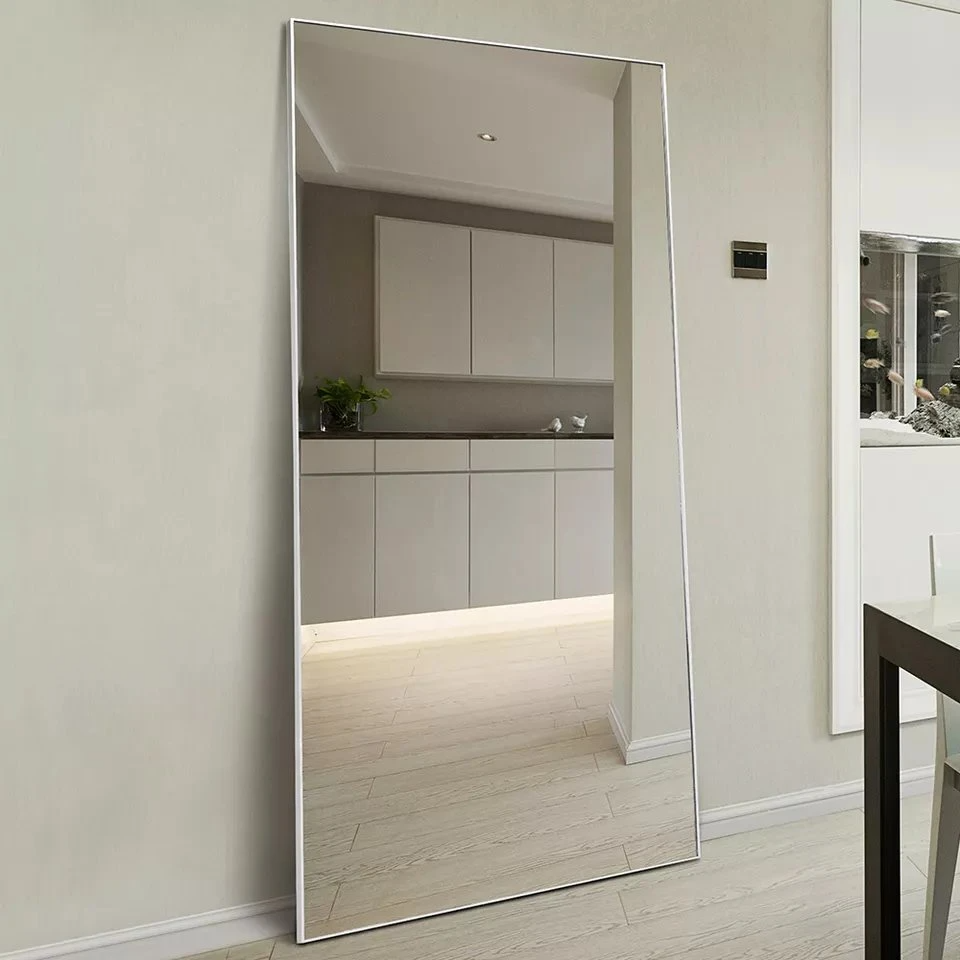 Grands miroirs muraux anti-déflagrants pour chambre à coucher avec cadre en aluminium et miroir doré