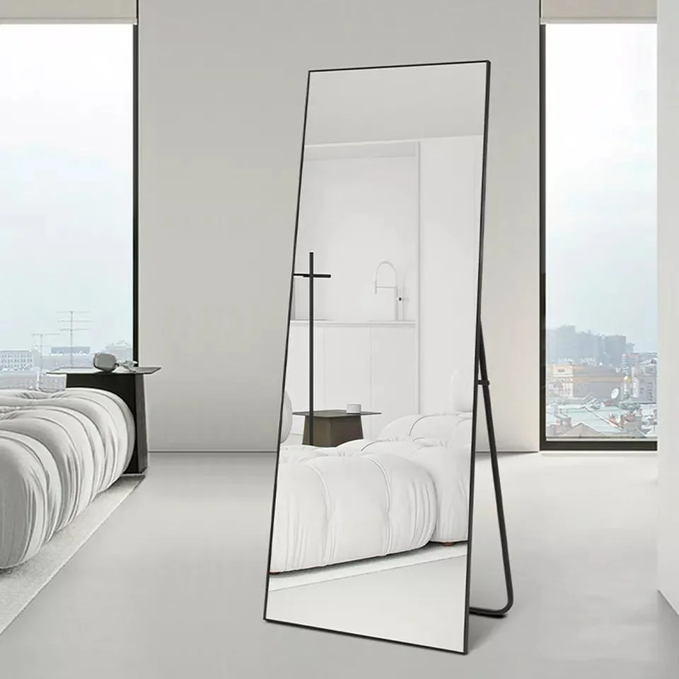 Grands miroirs muraux anti-déflagrants pour chambre à coucher avec cadre en aluminium et miroir doré