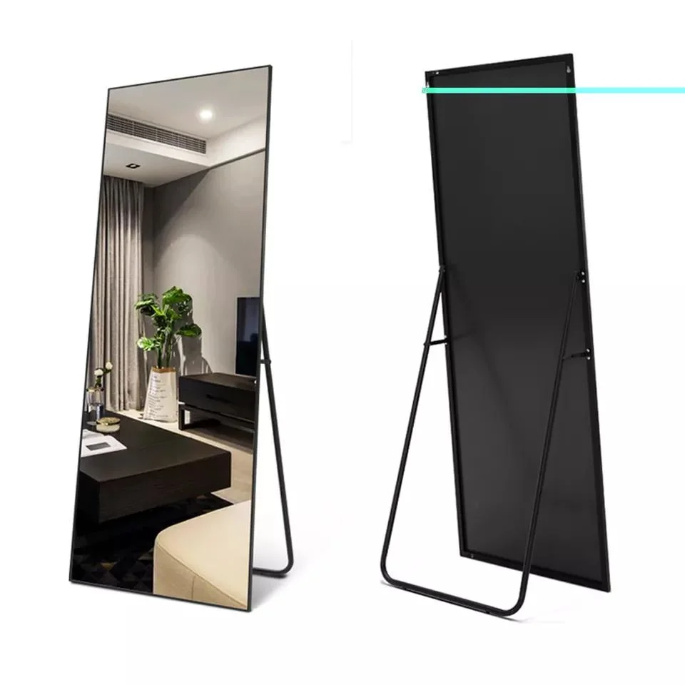 Grands miroirs muraux anti-déflagrants pour chambre à coucher avec cadre en aluminium et miroir doré