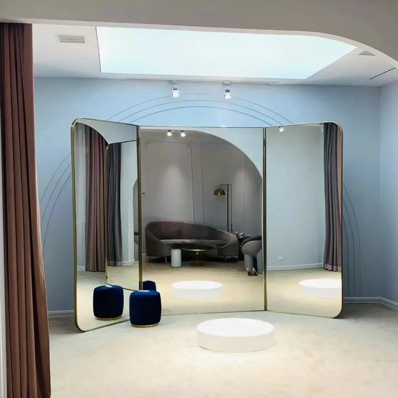 Usine de gros miroir debout de luxe grand miroir de sol carré rond miroir pleine longueur pour boutique de mariage