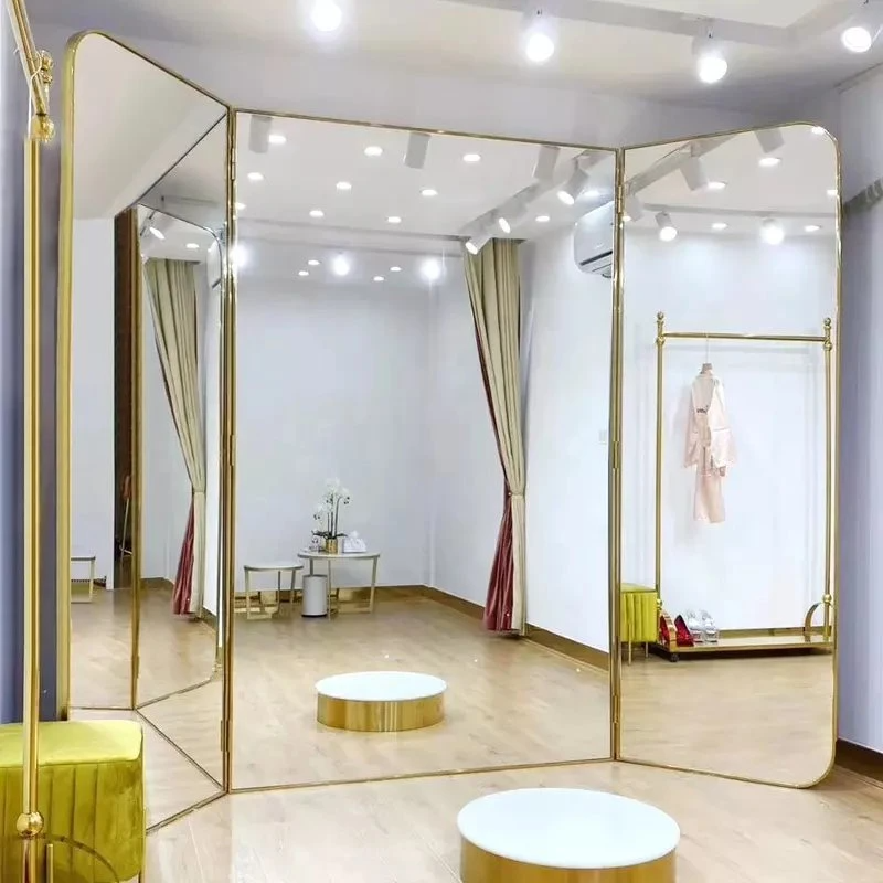 Usine de gros miroir debout de luxe grand miroir de sol carré rond miroir pleine longueur pour boutique de mariage