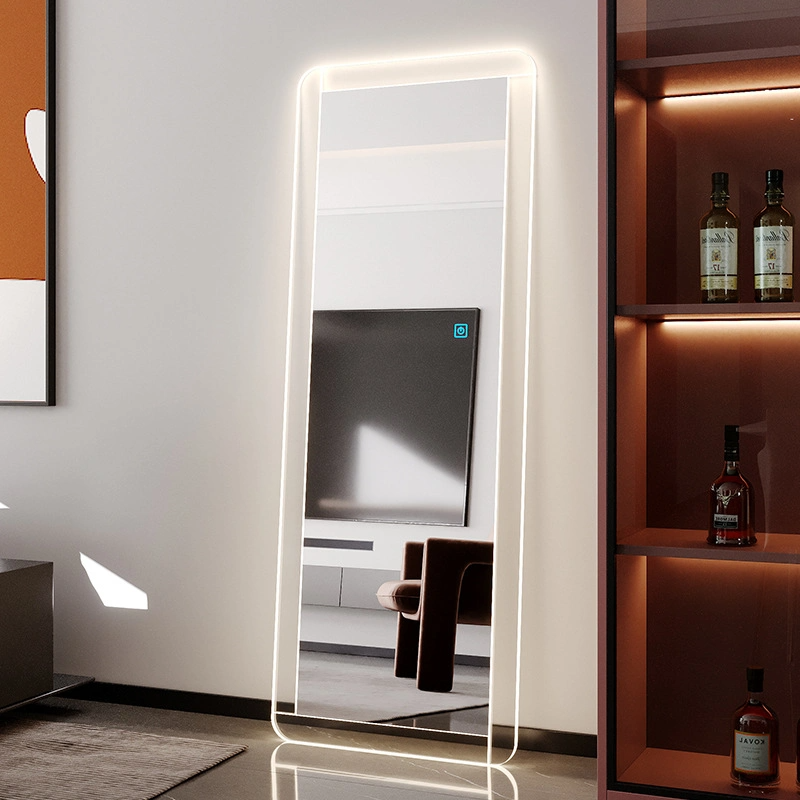 Lumière LED pleine longueur lumière acrylique intelligente contre le miroir de sol mural montage miroir de chambre carré