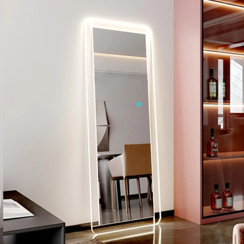 Lumière LED pleine longueur lumière acrylique intelligente contre le miroir de sol mural montage miroir de chambre carré