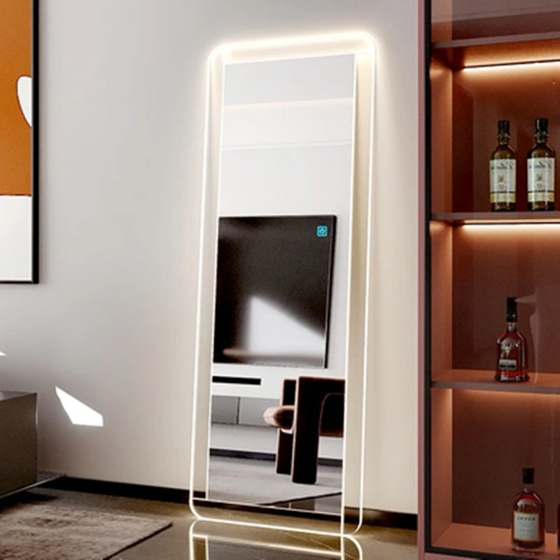 Lumière LED pleine longueur lumière acrylique intelligente contre le miroir de sol mural montage miroir de chambre carré