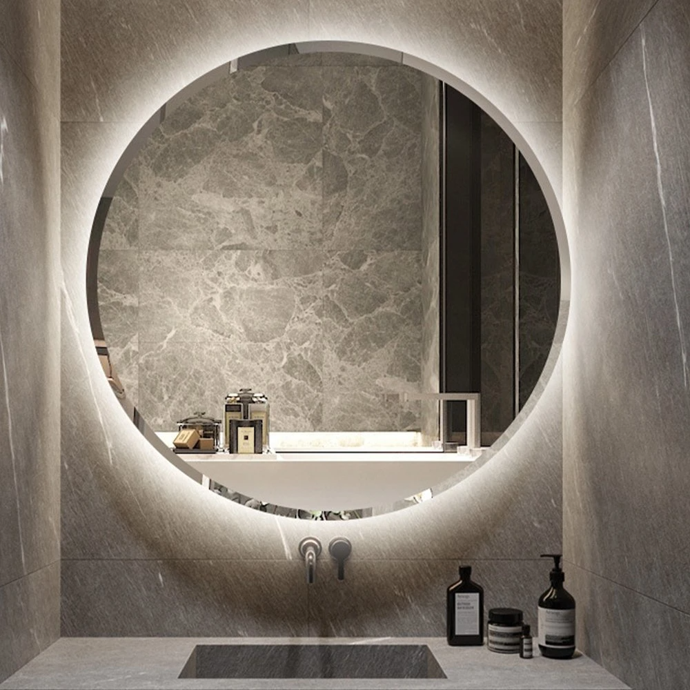 Miroir circulaire mural décoratif rond de 24 po avec perles de lavage blanches