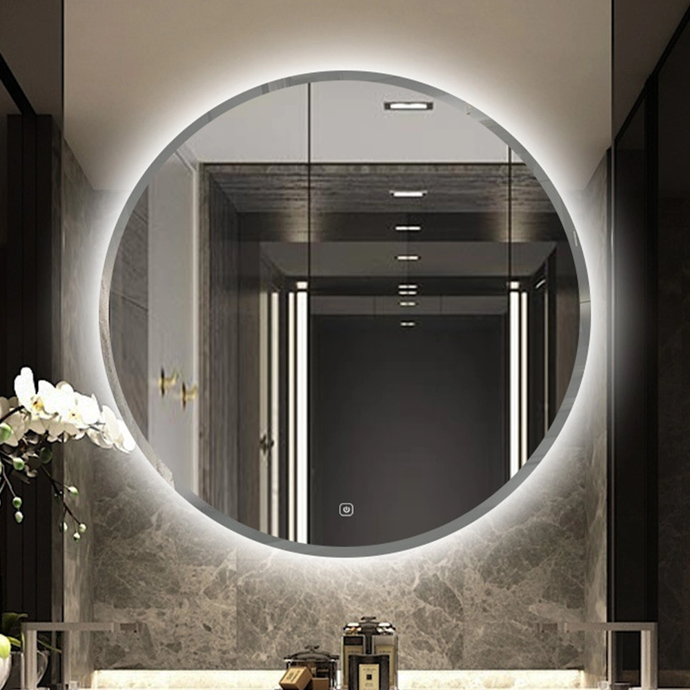 Miroir circulaire mural décoratif rond de 24 po avec perles de lavage blanches