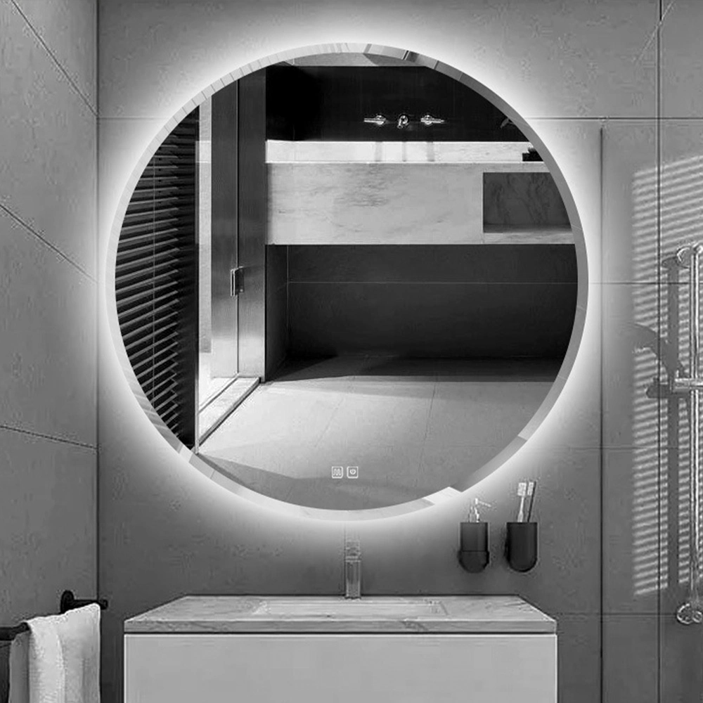 Miroir circulaire mural décoratif rond de 24 po avec perles de lavage blanches