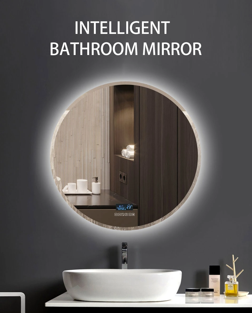 Hutton Miroir d'appoint rond avec cadre en bois/diamètre 30