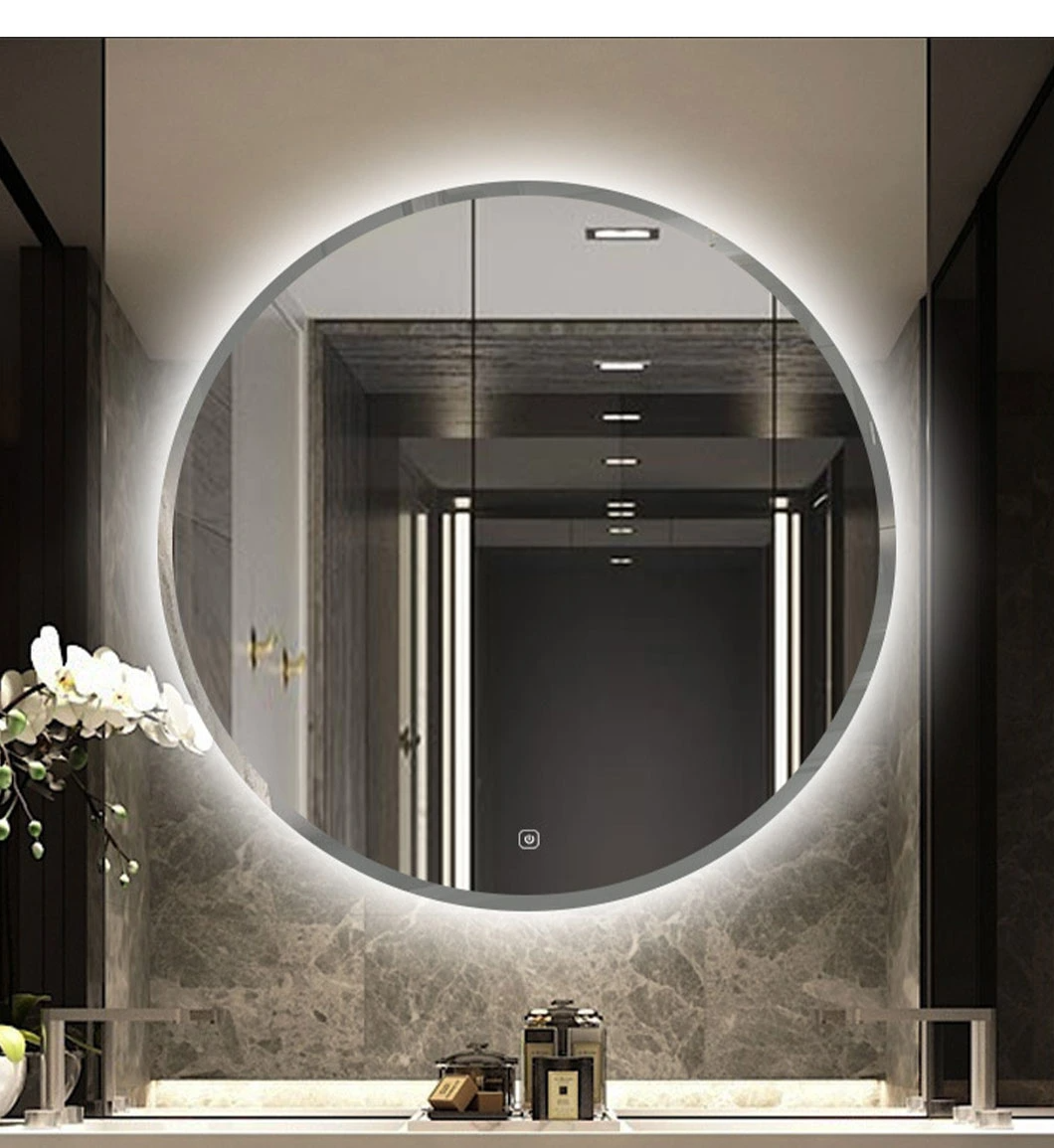 Hutton Miroir d'appoint rond avec cadre en bois/diamètre 30