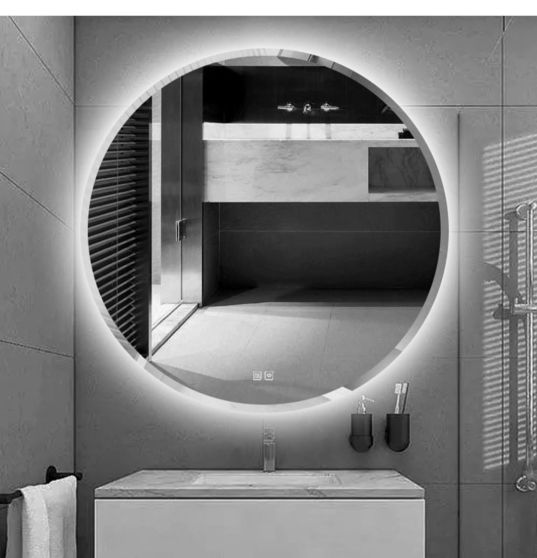 Hutton Miroir d'appoint rond avec cadre en bois/diamètre 30