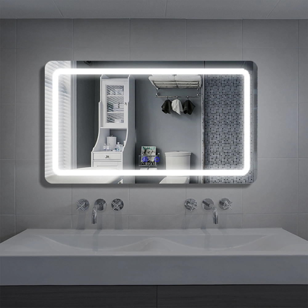 Miroir de lavabo intelligent décoratif pour la maison de luxe LED salle de bain miroir de vanité en verre mural rétro-éclairé sans cadre