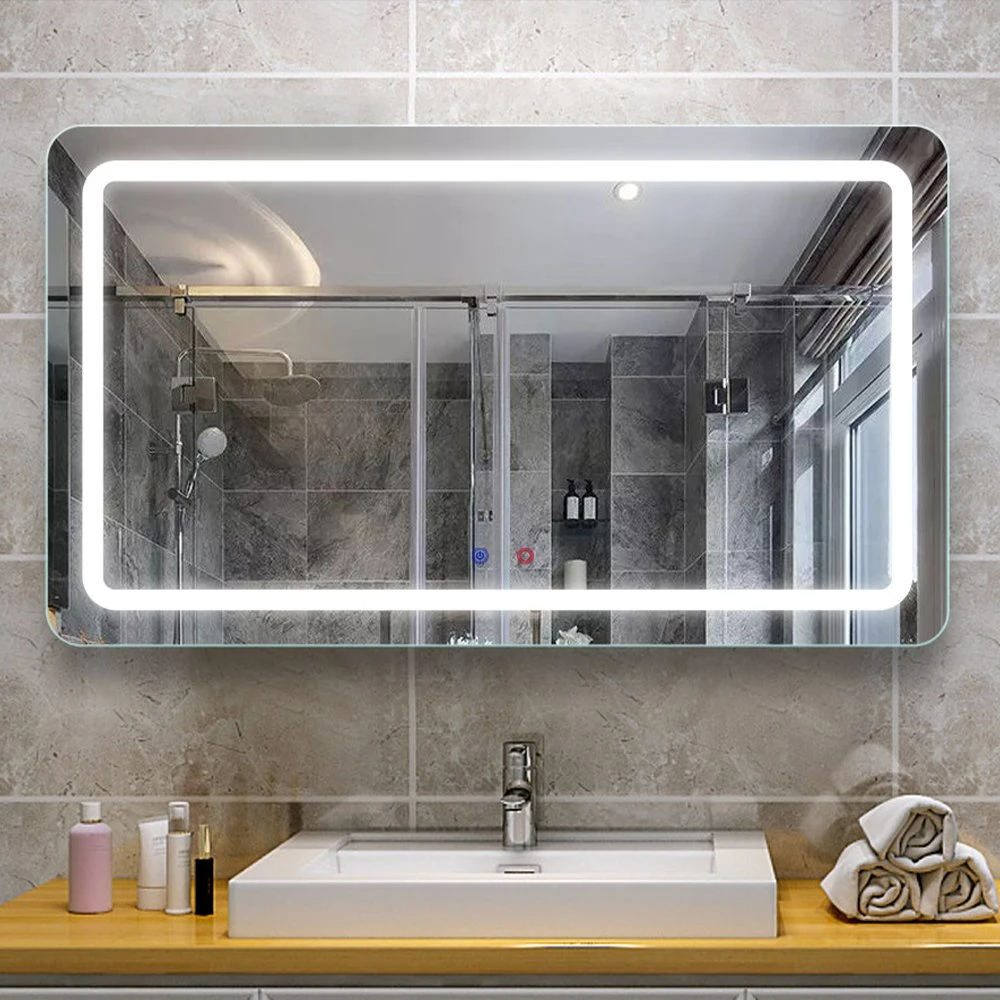 Miroir de lavabo intelligent décoratif pour la maison de luxe LED salle de bain miroir de vanité en verre mural rétro-éclairé sans cadre