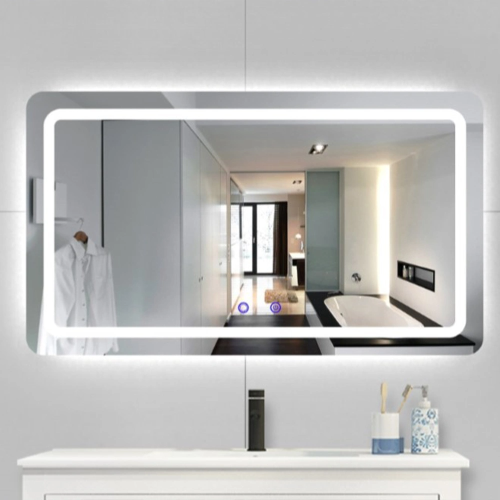 Miroir de lavabo intelligent décoratif pour la maison de luxe LED salle de bain miroir de vanité en verre mural rétro-éclairé sans cadre
