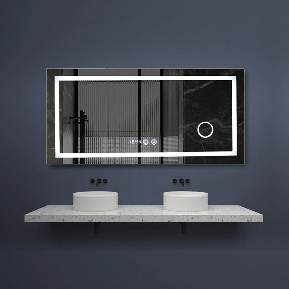 Miroir de lavabo intelligent décoratif pour la maison de luxe LED salle de bain miroir de vanité en verre mural rétro-éclairé sans cadre