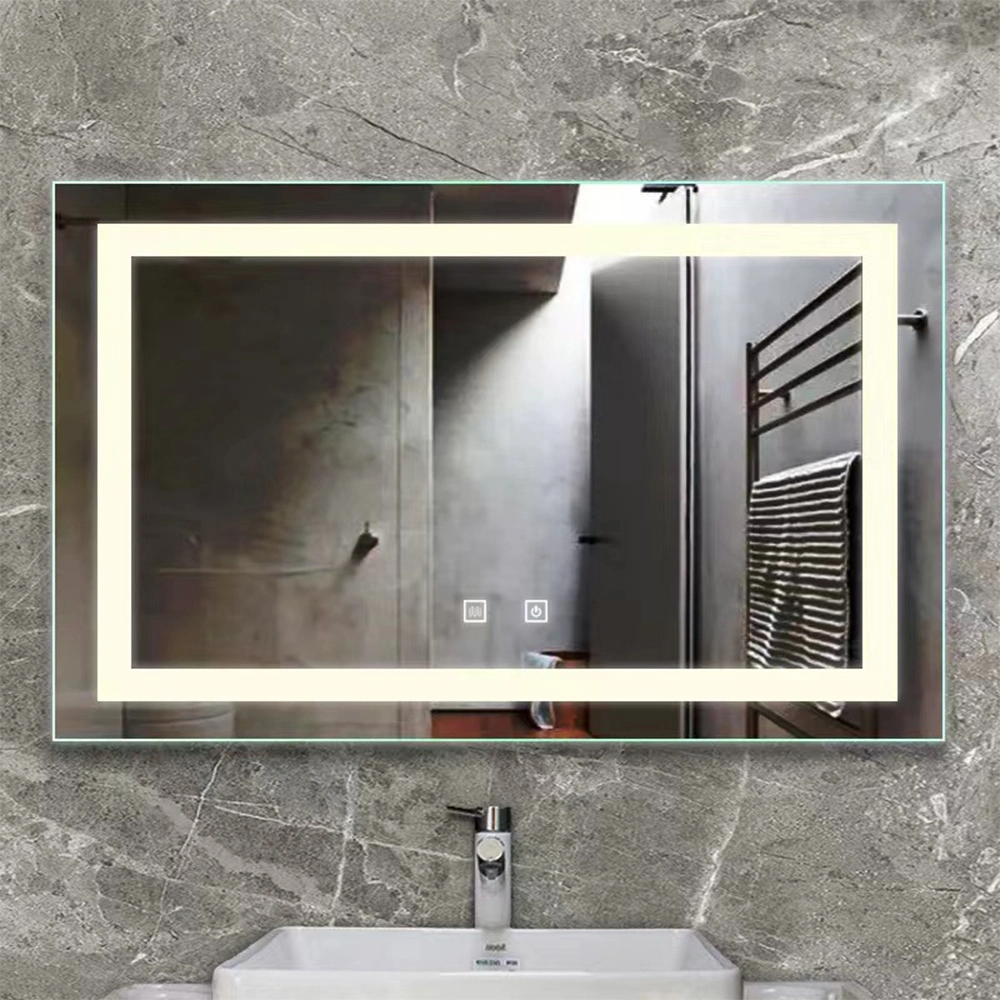 Miroir d'affichage de l'heure rectangulaire de style moderne salle de bains miroir intelligent de désembuage rétro-éclairé par LED adapté aux besoins du client