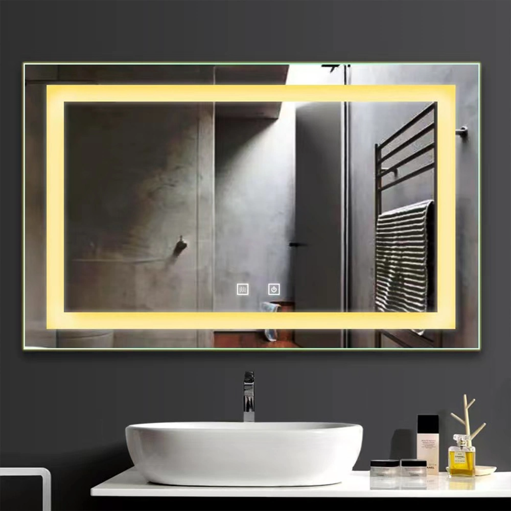 Miroir d'affichage de l'heure rectangulaire de style moderne salle de bains miroir intelligent de désembuage rétro-éclairé par LED adapté aux besoins du client