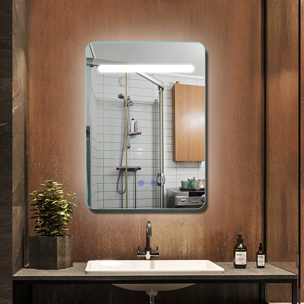 Miroir de courtoisie de salle de bain carré à éclairage LED mural avec fonction anti-buée
