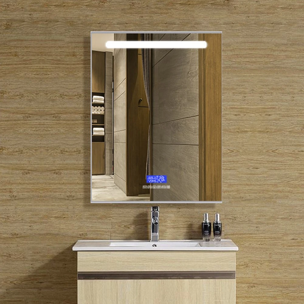 Miroir de courtoisie de salle de bain carré à éclairage LED mural avec fonction anti-buée