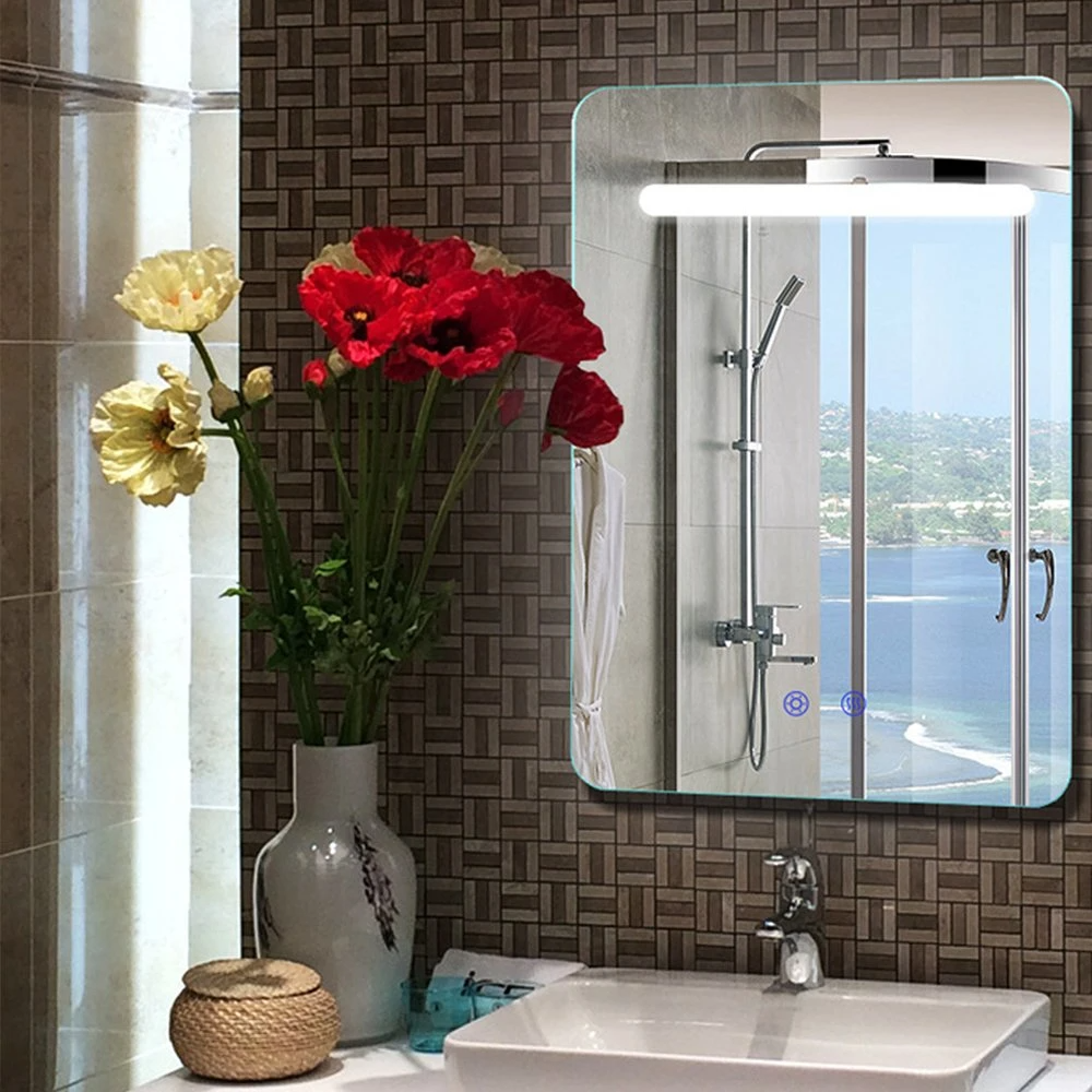Miroir de courtoisie de salle de bain carré à éclairage LED mural avec fonction anti-buée