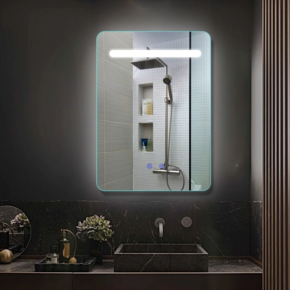 Miroir de courtoisie de salle de bain carré à éclairage LED mural avec fonction anti-buée