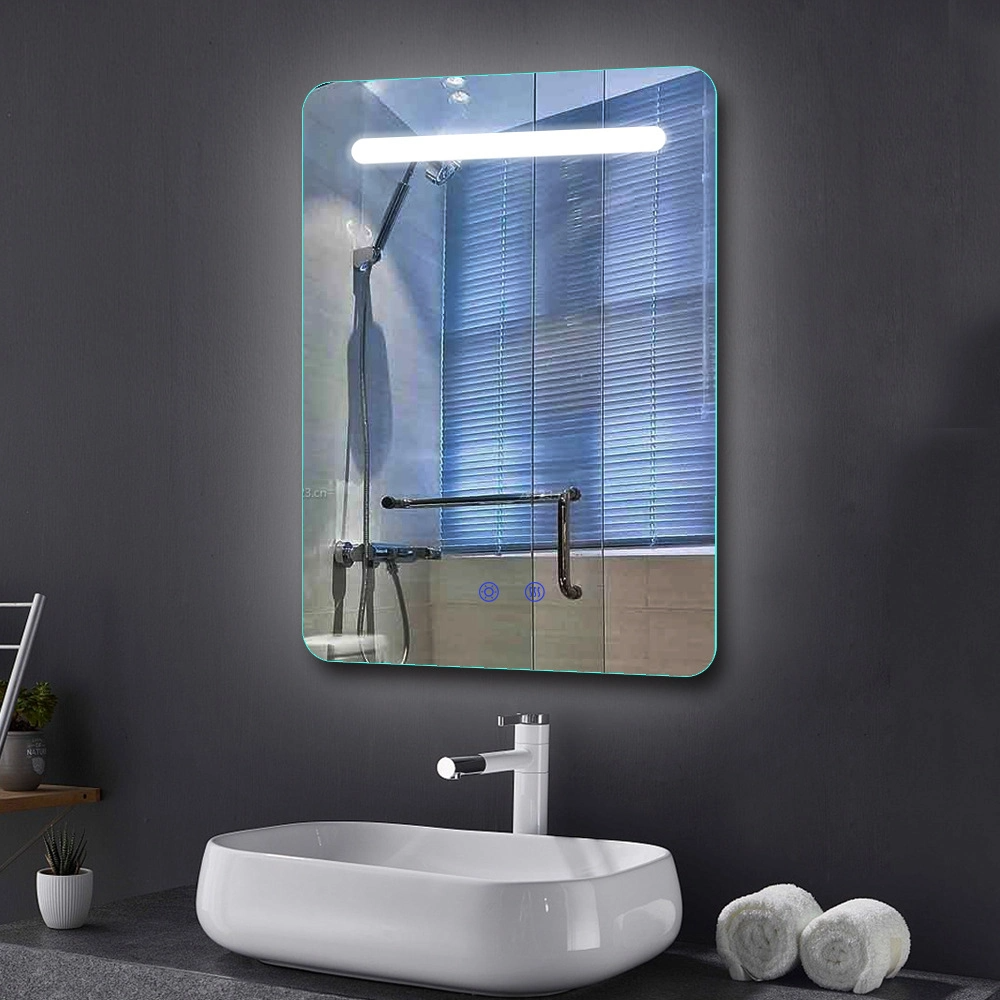 Miroir de courtoisie de salle de bain carré à éclairage LED mural avec fonction anti-buée