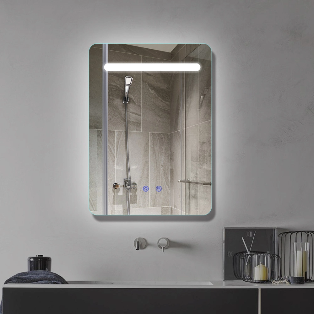 Miroir de courtoisie de salle de bain carré à éclairage LED mural avec fonction anti-buée