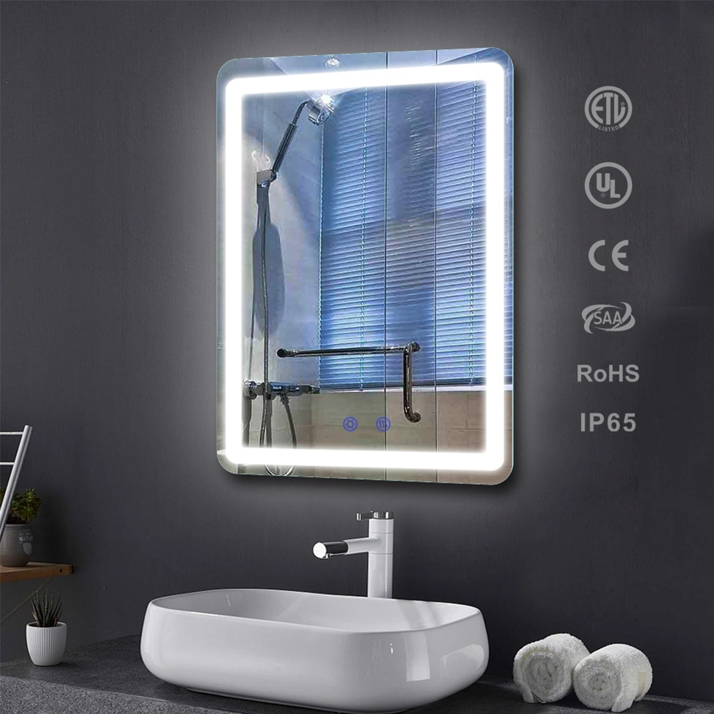 Commerce de gros de salle de bains Smart rétro-éclairé LED miroir de verre mural décoratif éclairé par des meubles de vanité