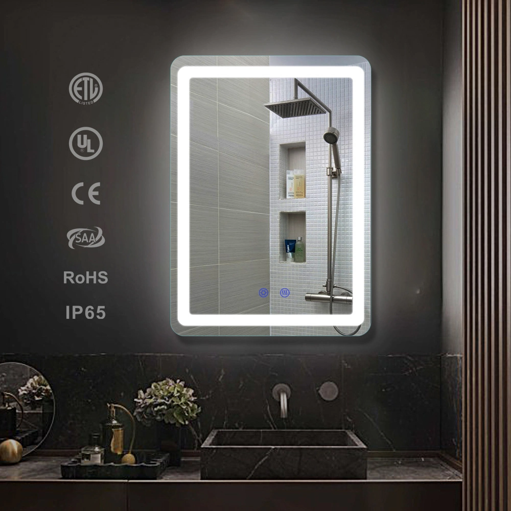 Commerce de gros de salle de bains Smart rétro-éclairé LED miroir de verre mural décoratif éclairé par des meubles de vanité