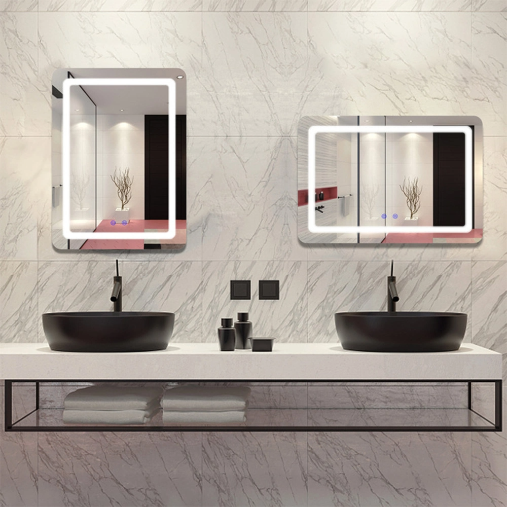 Commerce de gros de salle de bains Smart rétro-éclairé LED miroir de verre mural décoratif éclairé par des meubles de vanité