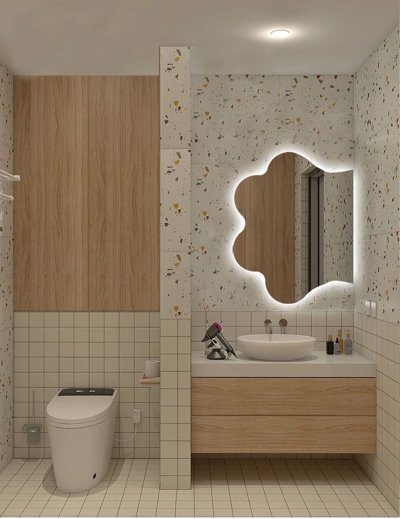 Miroir de courtoisie esthétique irrégulier sans cadre, miroirs acryliques décoratifs de table de bureau Daizysight avec support en bois pour la vie