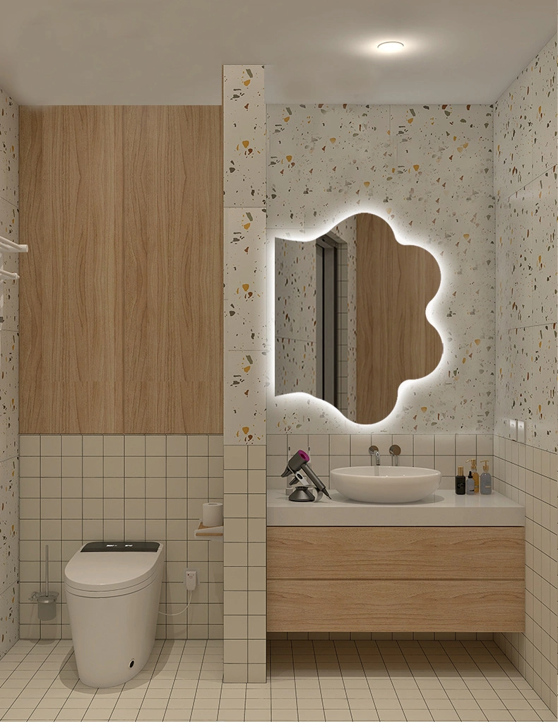 Miroir de courtoisie esthétique irrégulier sans cadre, miroirs acryliques décoratifs de table de bureau Daizysight avec support en bois pour la vie