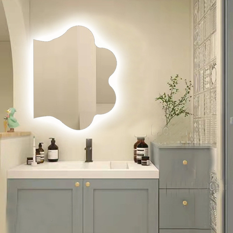 Miroir de courtoisie esthétique irrégulier sans cadre, miroirs acryliques décoratifs de table de bureau Daizysight avec support en bois pour la vie