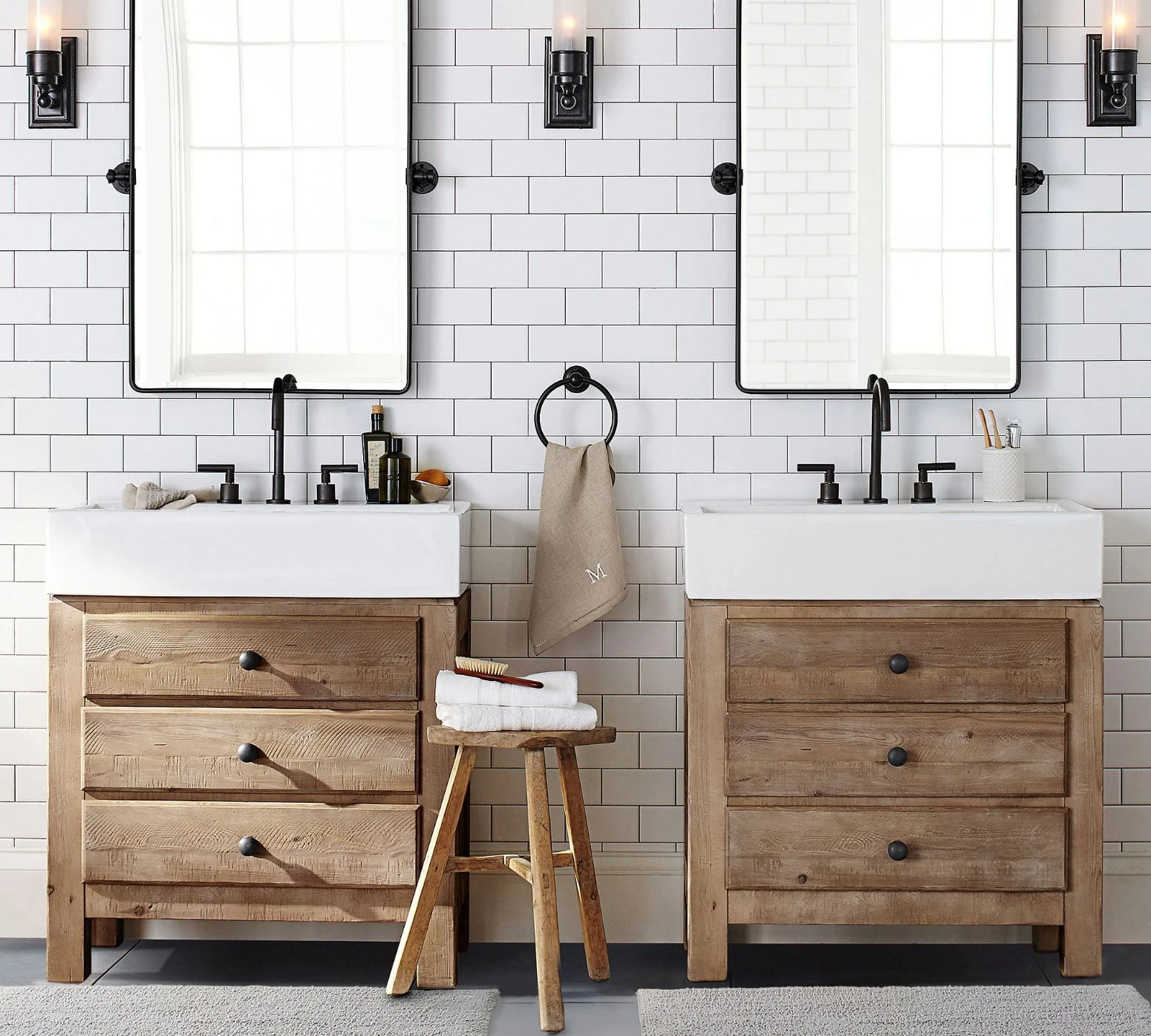 Table de vanité moderne bon marché Double miroir et double vasque Armoire de salle de bain Vanité de salle de bain de luxe