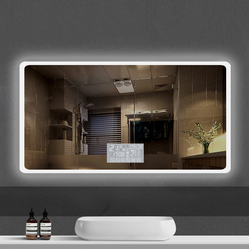 Miroir LED rond rectangulaire éclairé sans cadre fixé au mur en usine