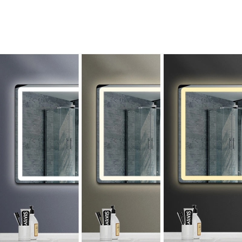 Miroir LED rond rectangulaire éclairé sans cadre fixé au mur en usine