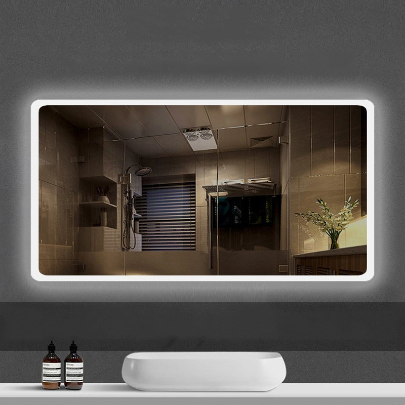 Miroir LED rond rectangulaire éclairé sans cadre fixé au mur en usine