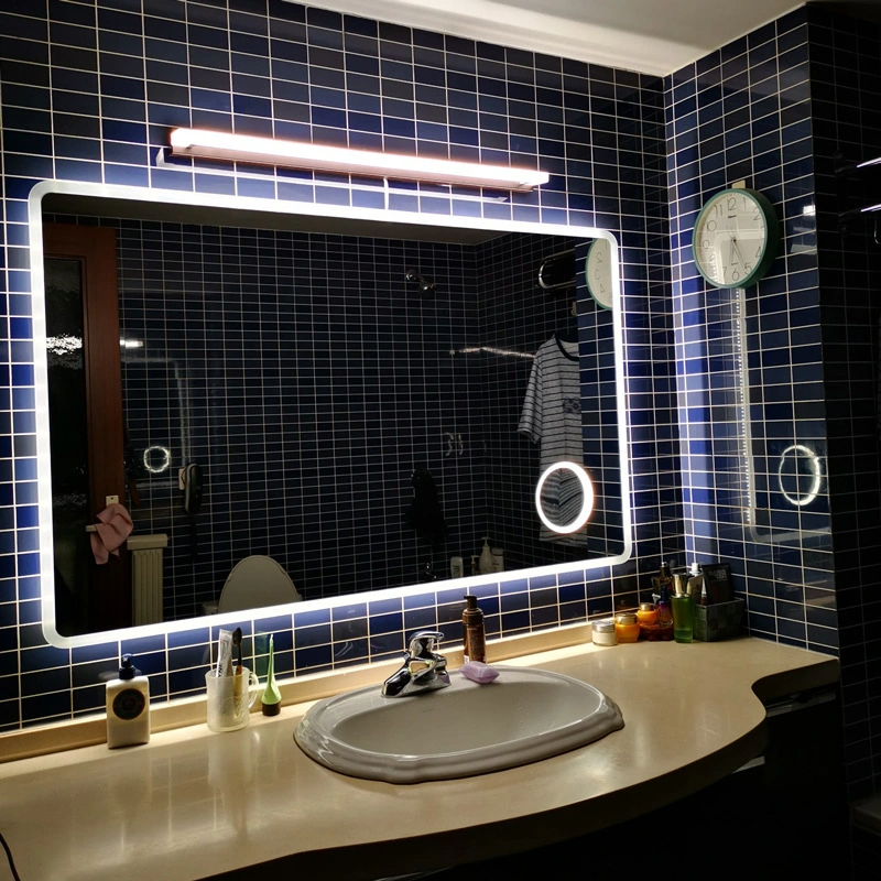 Miroir LED rond rectangulaire éclairé sans cadre fixé au mur en usine