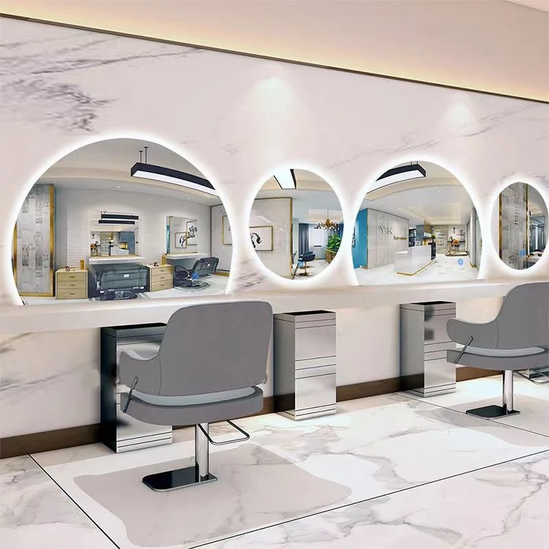 Salon de coiffure miroir Salon de coiffure rond miroir Table Salon de coiffure spécial européen verre Salon meubles