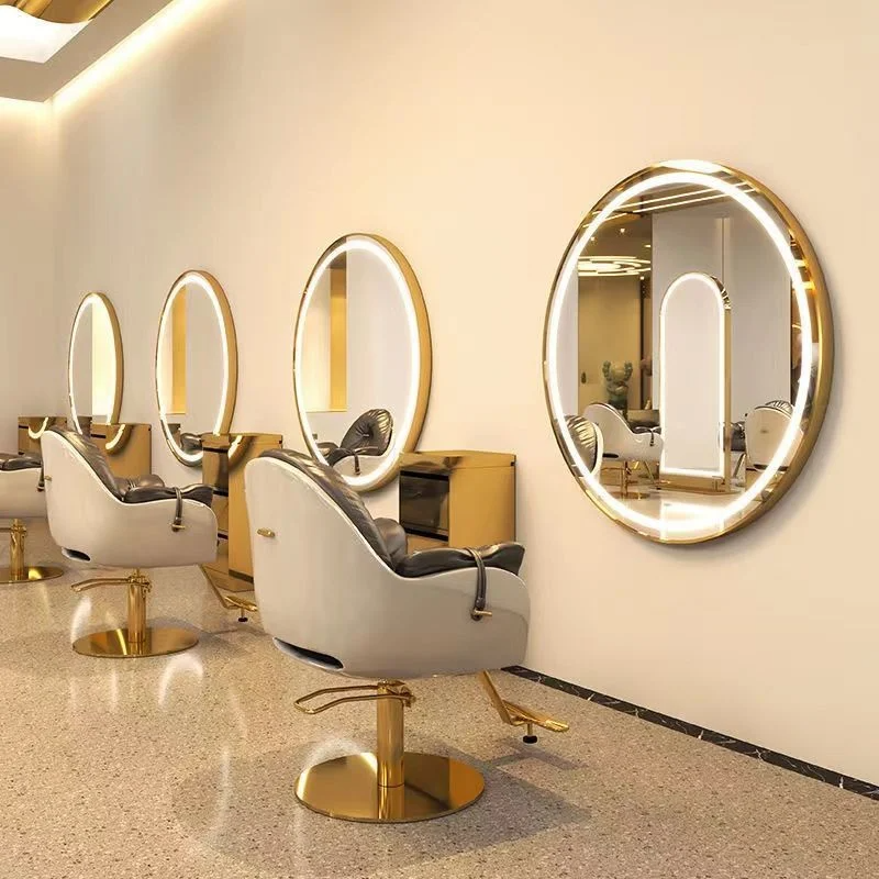 Salon de coiffure miroir Salon de coiffure rond miroir Table Salon de coiffure spécial européen verre Salon meubles