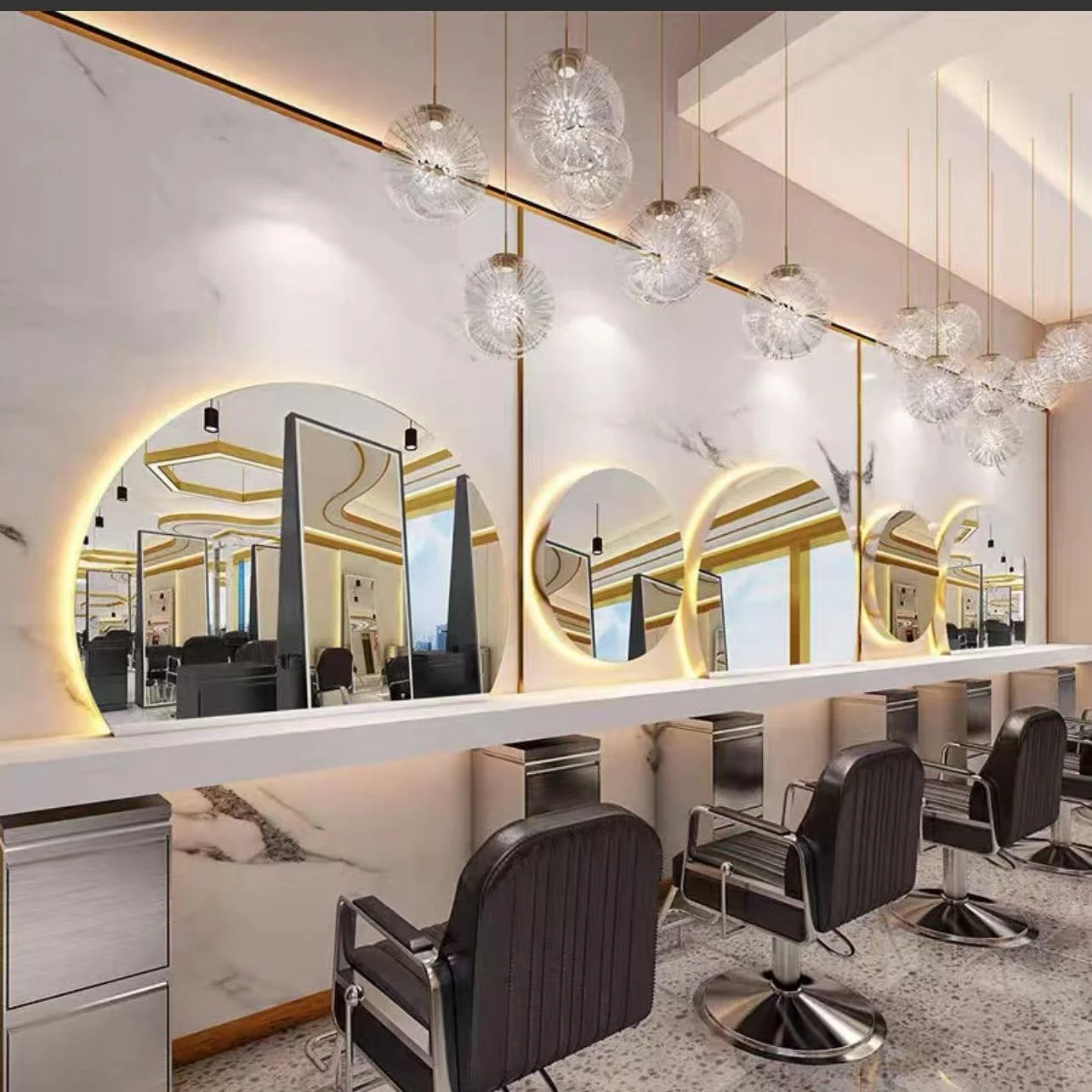 Salon de coiffure miroir Salon de coiffure rond miroir Table Salon de coiffure spécial européen verre Salon meubles